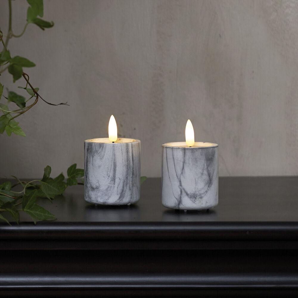 Echtwachskerze, FLAMME MARBLE, 1 warmweie flackernde LED, 2er-Set, H 90,  55