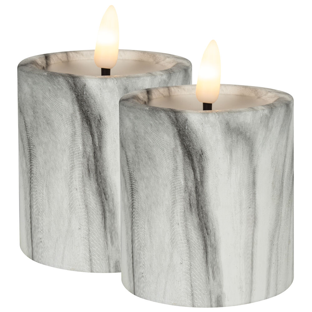 Echtwachskerze, FLAMME MARBLE, 1 warmweie flackernde LED, 2er-Set, H 90,  55 Bild 2
