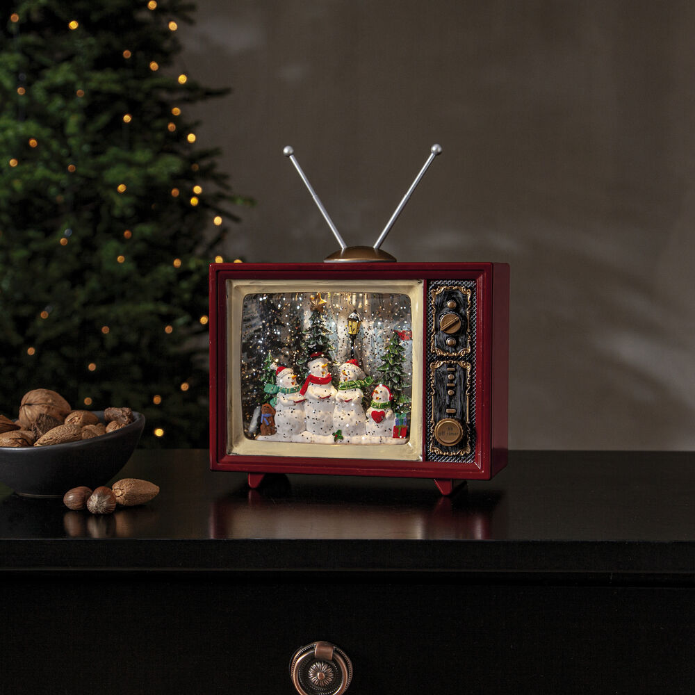 Schneelaterne, VINTER, Schneemnner im Fernseher, 1 warmweie LED