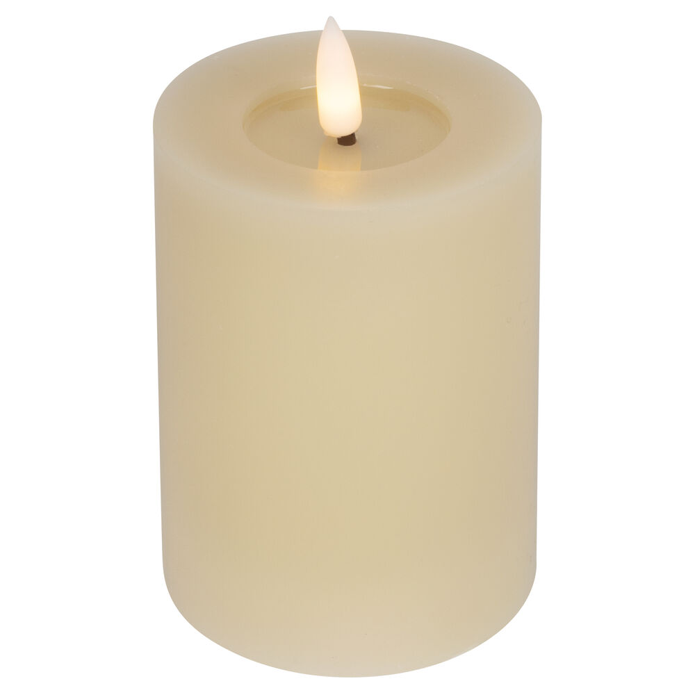 Echtwachskerze, FLAMME FLOW, 1 warmweie flackernde LED, mit Wachsspiegeloptik, beige