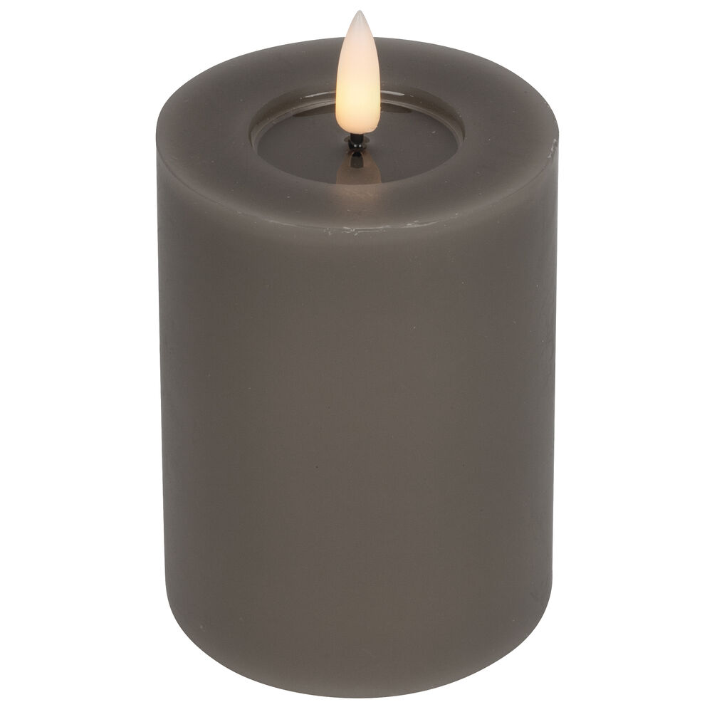 Echtwachskerze, FLAMME FLOW, 1 warmweie flackernde LED, mit Wachsspiegeloptik, graubraun