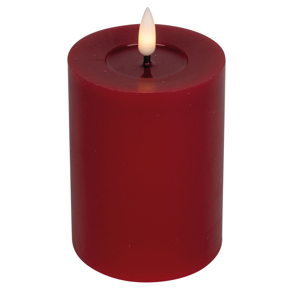 Echtwachskerze, FLAMME FLOW, 1 warmweie flackernde LED, mit Wachsspiegeloptik, rot