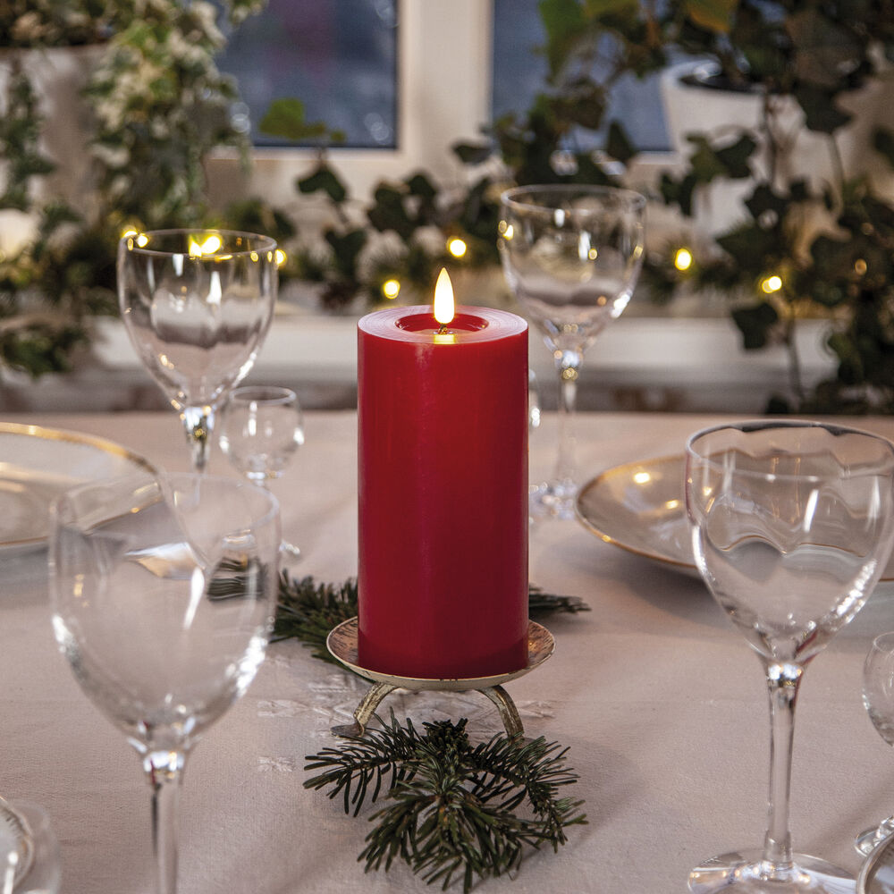 Echtwachskerze, FLAMME FLOW, 1 warmwei�e flackernde LED, mit Wachsspiegeloptik, rot