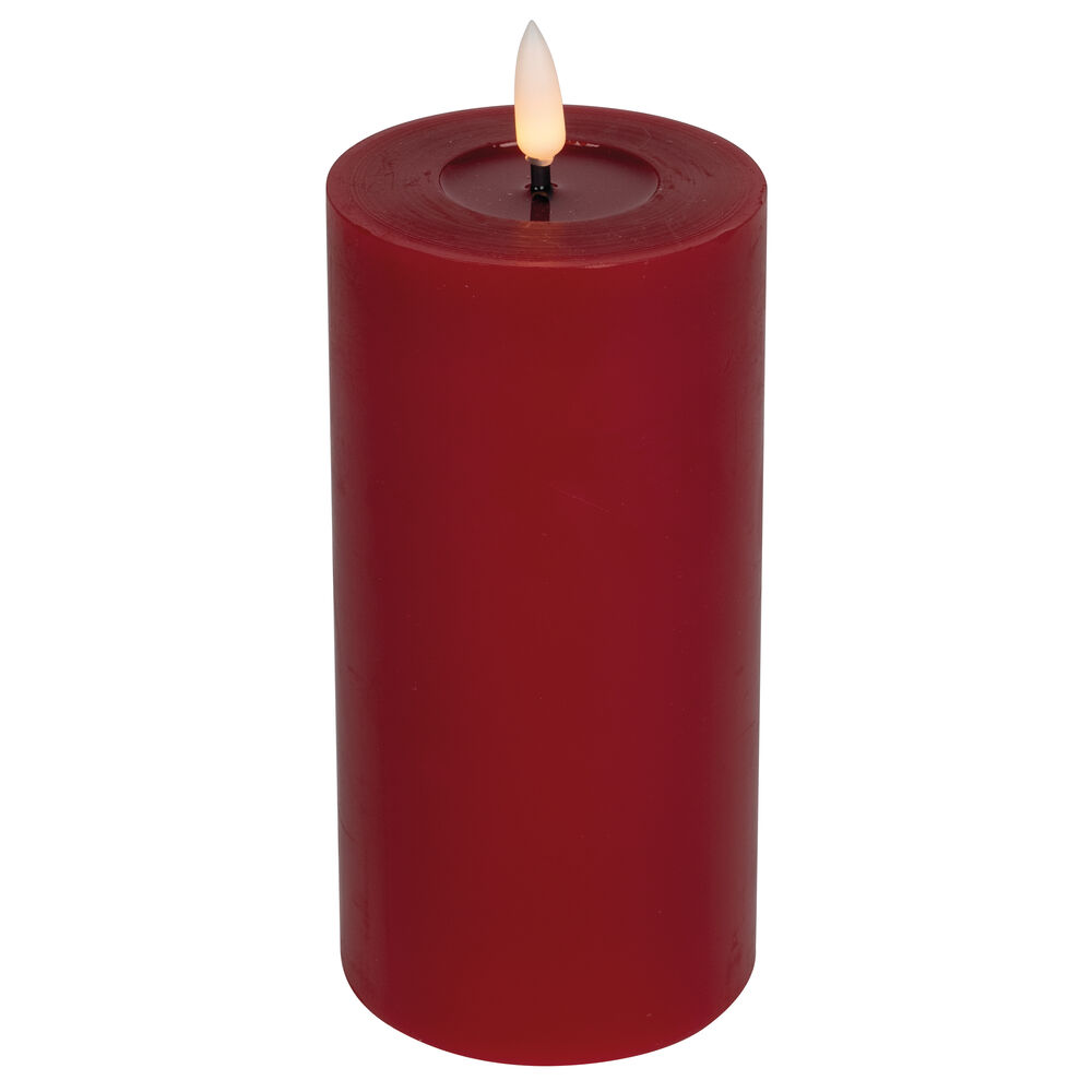 Echtwachskerze, FLAMME FLOW, 1 warmwei�e flackernde LED, mit Wachsspiegeloptik, rot Bild 2