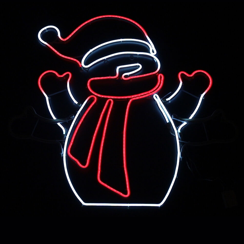 Lichtschlauchmotiv, winkender Schneemann, rote und weie LEDs Bild 2