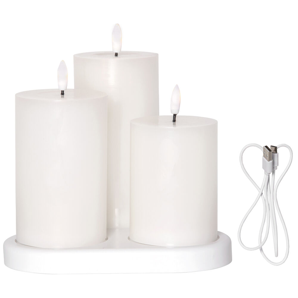 LED-Echtwachskerze, FLAMME CHARGE, warmwei�e LED, 3er-Set Bild 2