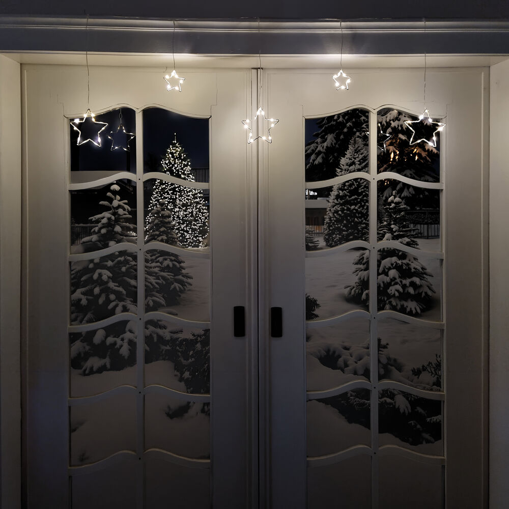 Lichtervorhang, 45 warmwei�e LEDs, wei�e Metallsterne