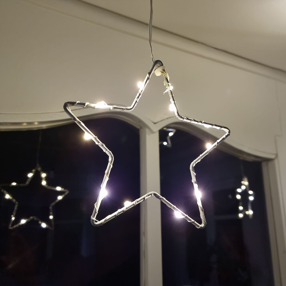 Lichtervorhang, 45 warmwei�e LEDs, wei�e Metallsterne Bild 2