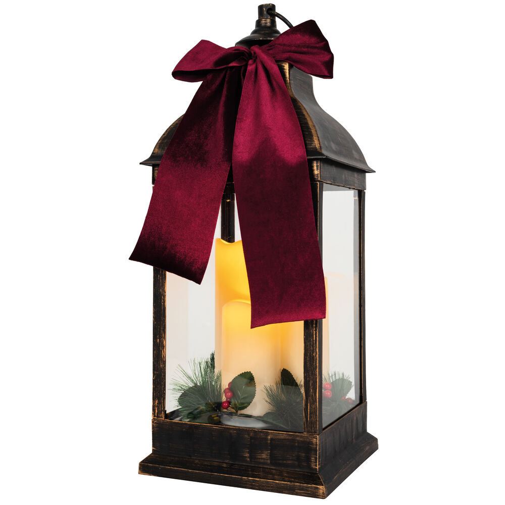 Laterne, Tannengr�n und Beeren, 3 LED-Kerzen, warmwei� flackernde LEDs Bild 2