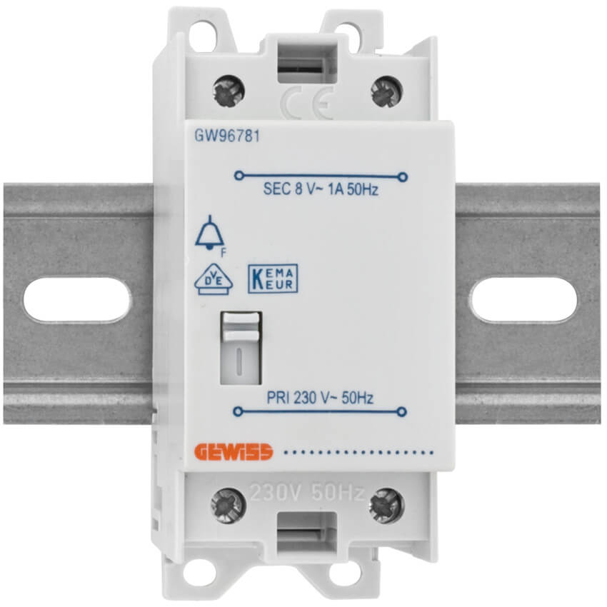 AP-Klingeltrafo, NTF 1, auch fr Reiheneinbau, mit Schalter, primr 230V, sekundr 8V/1A