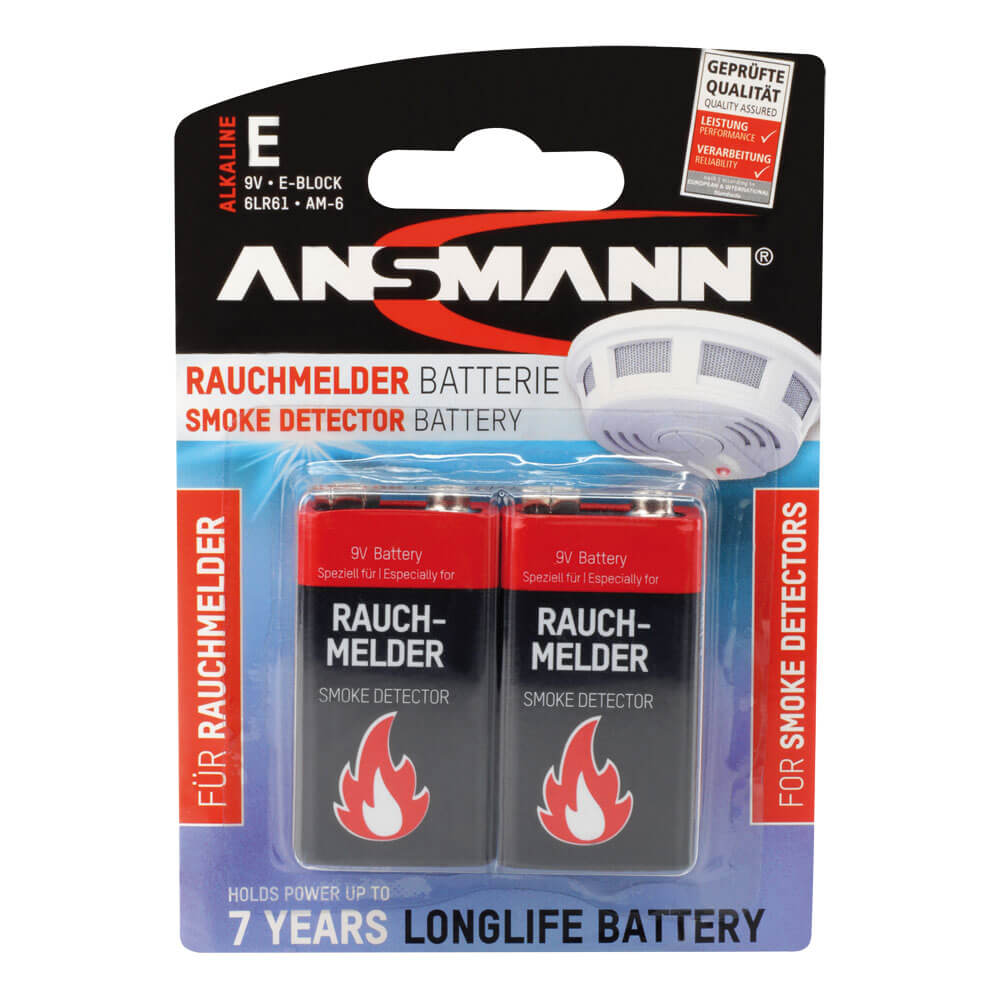 Rauchmelderbatterie, Alkaline, 9V-Block, Blisterware 