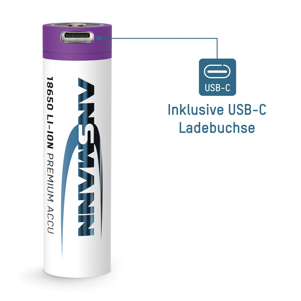 LI-ION-Akku, 18650 Rundzelle, 3,6V/2.600 mAh, Blisterware, mit integriertem USB-C Ladeport Bild 4