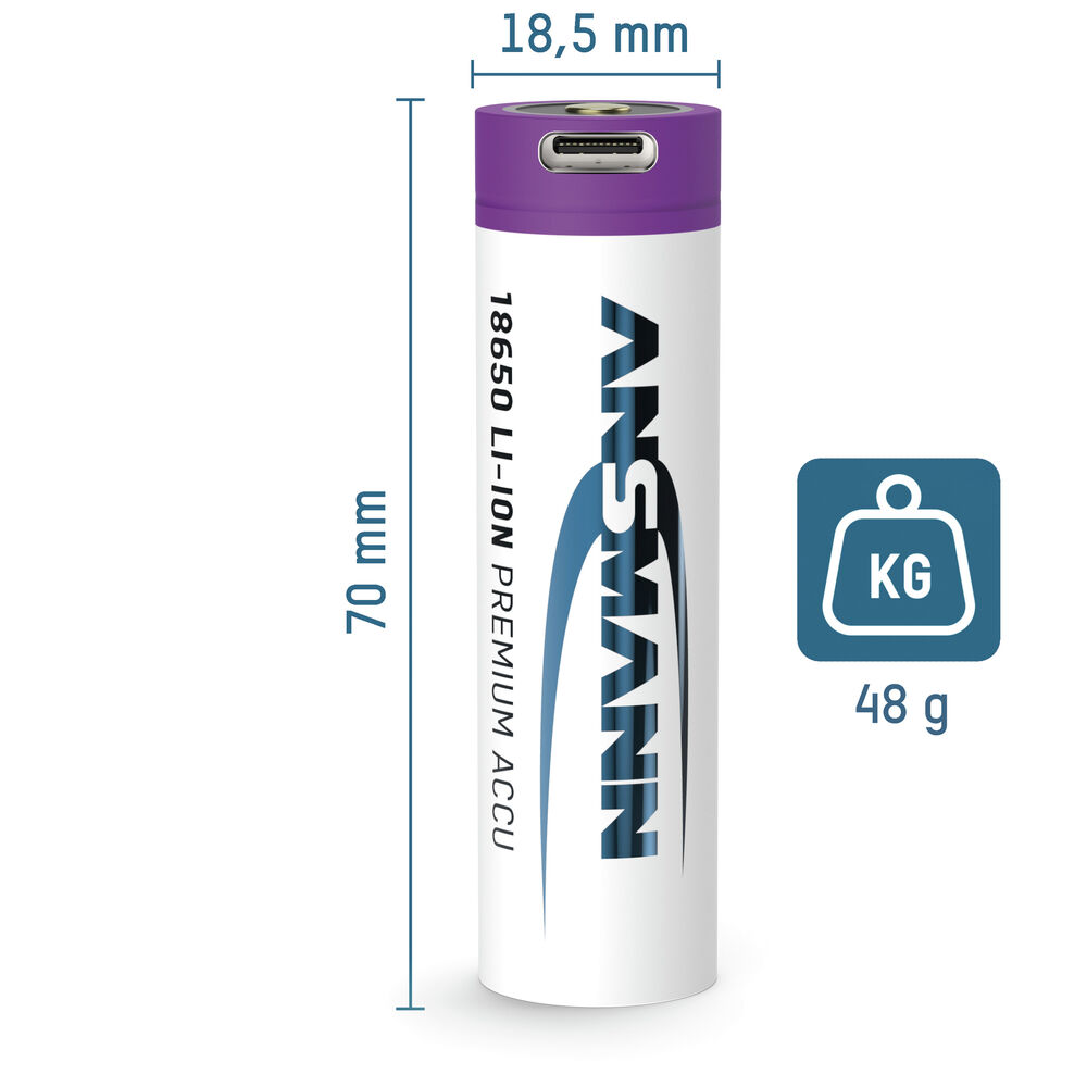 LI-ION-Akku, 18650 Rundzelle, 3,6V/2.600 mAh, Blisterware, mit integriertem USB-C Ladeport Bild 5
