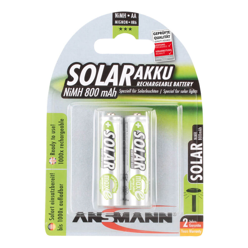 NiMh-Akku, BASIC SOLAR,  fr Solarleuchten, Mignon, AA, 1,2V/800 mAh, vorgeladen,  Blisterware