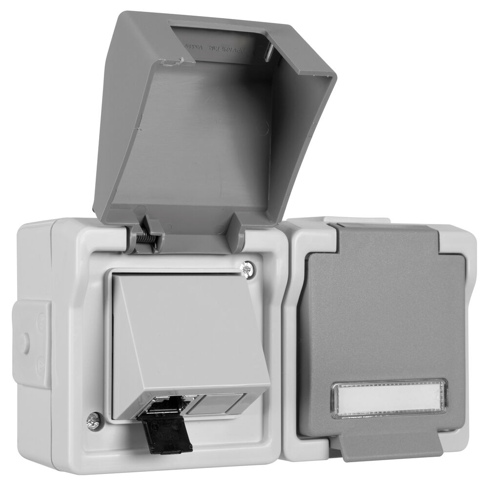 Datendose, fr 1+2 Universal-Module und Schutzkontaktsteckdose mit Klappdeckel Bild 2