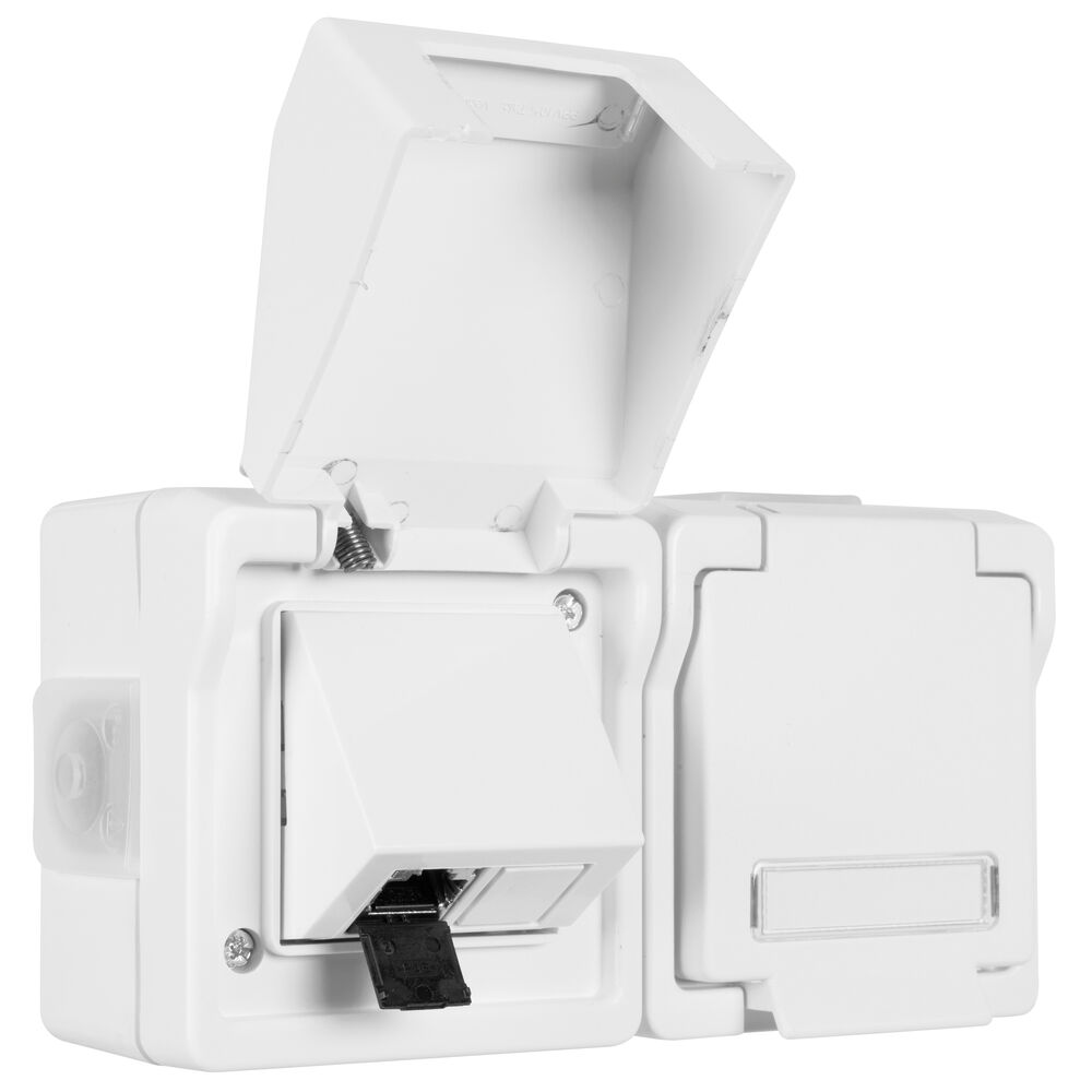 Datendose, fr 1+2 Universal-Module und Schutzkontaktsteckdose mit Klappdeckel Bild 2