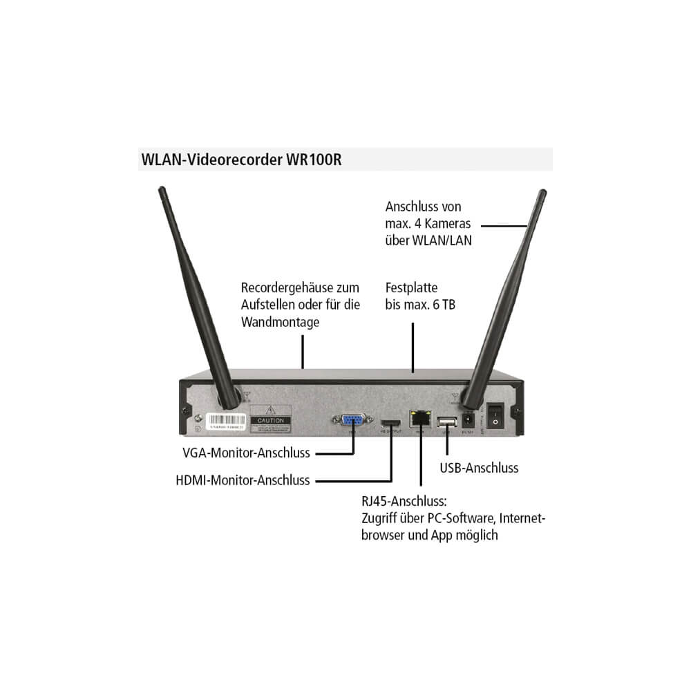 WLAN-berwachungskamera, WR100 Set B2, Set bestehend aus: 2 Kameras, 1 LAN-Videorecorder Bild 3