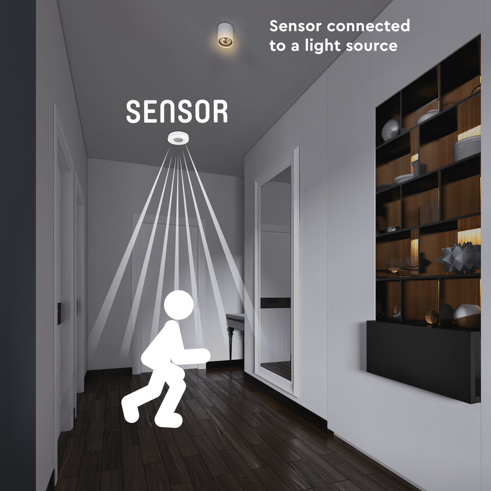 AP und UP-Decken-Bewegungsmelder, 2000W/LED1000VA, Erfassungswinkel 360, Reichweite bis max.  8 m, wei Bild 4