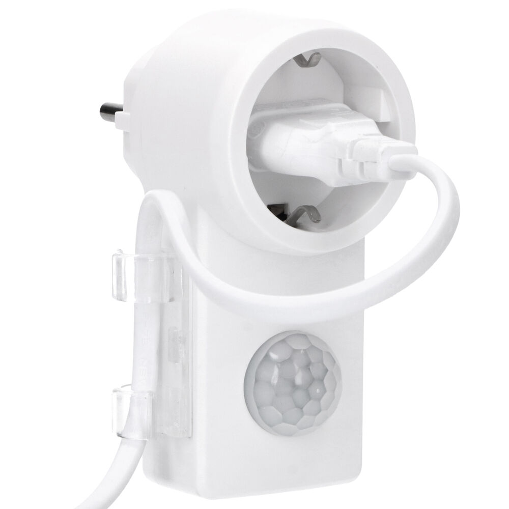 Steckdosenadapter mit Bewegungsmelder, 1200W/LED300VA, Erfassungswinkel 120, Reichweite 1-10 m, wei Bild 3