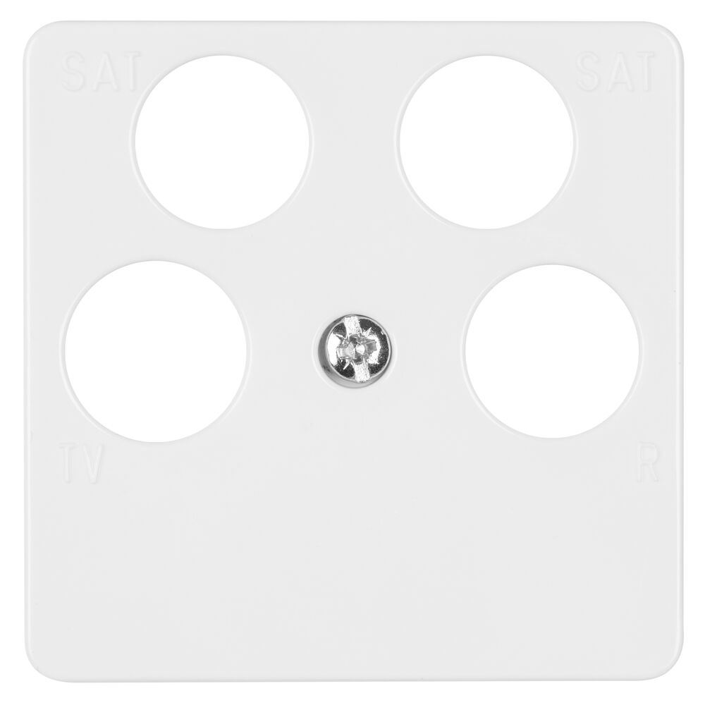 Zentralplatte, fr 2 x SAT/TV/Radio- Antennensteckdose, 4-Loch, 50 x 50, alpinwei