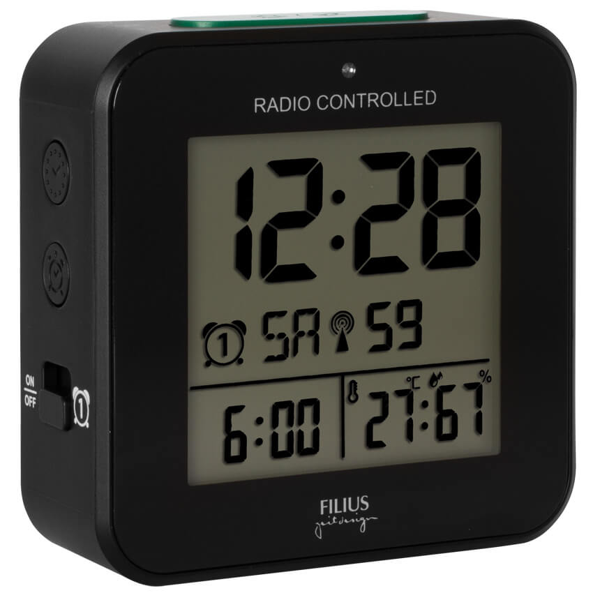 Wecker, mit Funkuhrwerk, schwarz