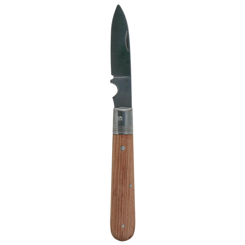 Kabel-Messer, klappbar, mit Holzschale, Klinge mit Schaber