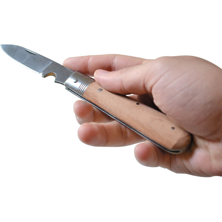 Kabel-Messer, klappbar, mit Holzschale, Klinge mit Schaber Bild 3