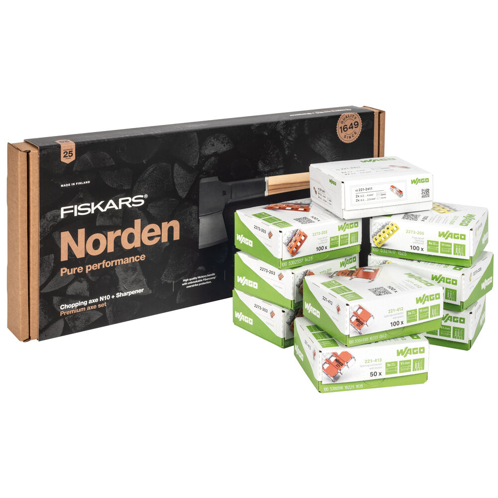 WAGO-Klemmen-Paket, Herbst-Aktion, Profi-Set inkl. Fiskars- Norden-Universalaxt