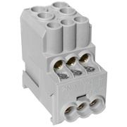 Unterverteiler-Abzweigklemme,<BR>1-polig,<BR>2 Eingnge 25 mm,<BR>6 Ausgnge 6 mm