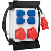 Mobile CEE-<BR>Steckdosenverteilung,<BR>SCHWAZ,<BR>Eingang:<BR>16A CEE 1,5 m,<BR>Ausgang:<BR>2 x 16A CEE,