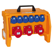 Mobile CEE-<BR>Steckdosenverteilung,<BR>22kVA,<BR>Eingang:<BR>32A CEE,<BR>Ausgang:<BR>2 x 16A CEE,<BR>1 x 32A CEE,<BR>