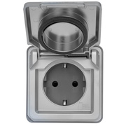 UP/FR-Kombi-<BR>Steckdose mit Klappdeckel,<BR>SOLIROC,<BR>grau