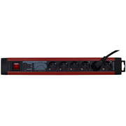 Funktions-Steckdosenleiste, 6-fach,<BR>3 x 1,5, 3 m,<BR>anthrazit/rot,<BR>mit Schalter, berspannungsschutz<BR>und Netzfilter