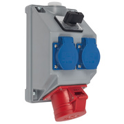 CEE-Wandsteckdose,<BR>COMBO-POL2,<BR>mit Schalter,<BR>5-polig,<BR>