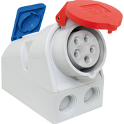 CEE-Wandsteckdose,<BR>5-polig,<BR>400V<BR>mit Schutzkontakt-Steckdose,<BR>mit Schraubklemmen