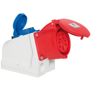 CEE-Wandsteckdose, mit <BR>integrierter Schutzkontakt-<BR>Steckdose,<BR>5-polig,<BR>400V,<BR>mit Schraubklemmen