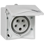 CEE-AP-Steckdose, <BR>gerade/schrg,<BR>5-polig, <BR>16A/400V,<BR>mit Schraubklemmen