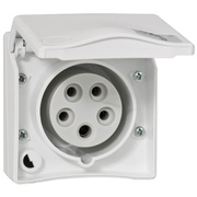 CEE-Anbausteckdose, <BR>gerade/schrg,<BR>5-polig, <BR>16A/400V,<BR>mit Schraubklemmen