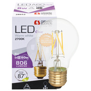 LED-Filamentlampe,<BR>AGL-Form, klar,<BR>E27/8W, 806 lm,<BR>2700K