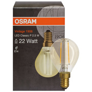 LED-Filament-Lampe,<BR>VINTAGE 1906,<BR>Tropfen-Form, gold,<BR>E14/2,5W (22W), 220 lm,<BR>2400K