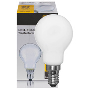 LED-Filament-Lampe, <BR>Tropfen-Form, matt, <BR>E14