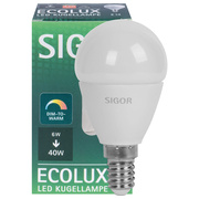 LED-Lampe,<BR>ECOLUX,<BR>Tropfen-Form, opal,<BR>E14/5,5W (40W),<BR>470 lm,<BR>2200/2700K
