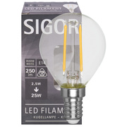 LED-Filament-Lampe,<BR>Tropfen-Form, klar,<BR>E14,<BR>2700K