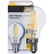 LED-Filament-Lampe, <BR>Tropfen-Form, klar,<BR>E14,<BR>2700K <BR>