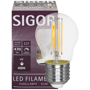 LED-Filament-Lampe,<BR>Tropfen-Form, klar,<BR>E27/4,5W, 470 lm,<BR>2700K