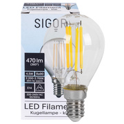 LED-Filament-Lampe,<BR>Tropfen-Form, klar,<BR>E14/4,5W (40W), 470 lm,<BR>2700 bis 2200K