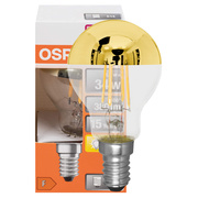 LED-Filament-Lampe,<BR>CLASSIC P MIRROR,<BR>Tropfen-Form, gold verspiegelt,<BR>E14/4W, 380 lm,<BR>2700K