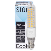 LED-Lampe,<BR>ECOLUX,<BR>Rhren-Form, klar,<BR>E14/7W (60W), 806 lm,<BR>2700K