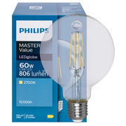 LED-Filament-Lampe,<BR>MASTER Value LED bulb,<BR>Globe-Form, klar,<BR>E27/5,9W, 806 lm,<BR>2700K