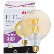 LED-Filament-Lampe, <BR>Globe-Form, amber,<BR>E27/4W, 320 lm,<BR>2100K<BR>